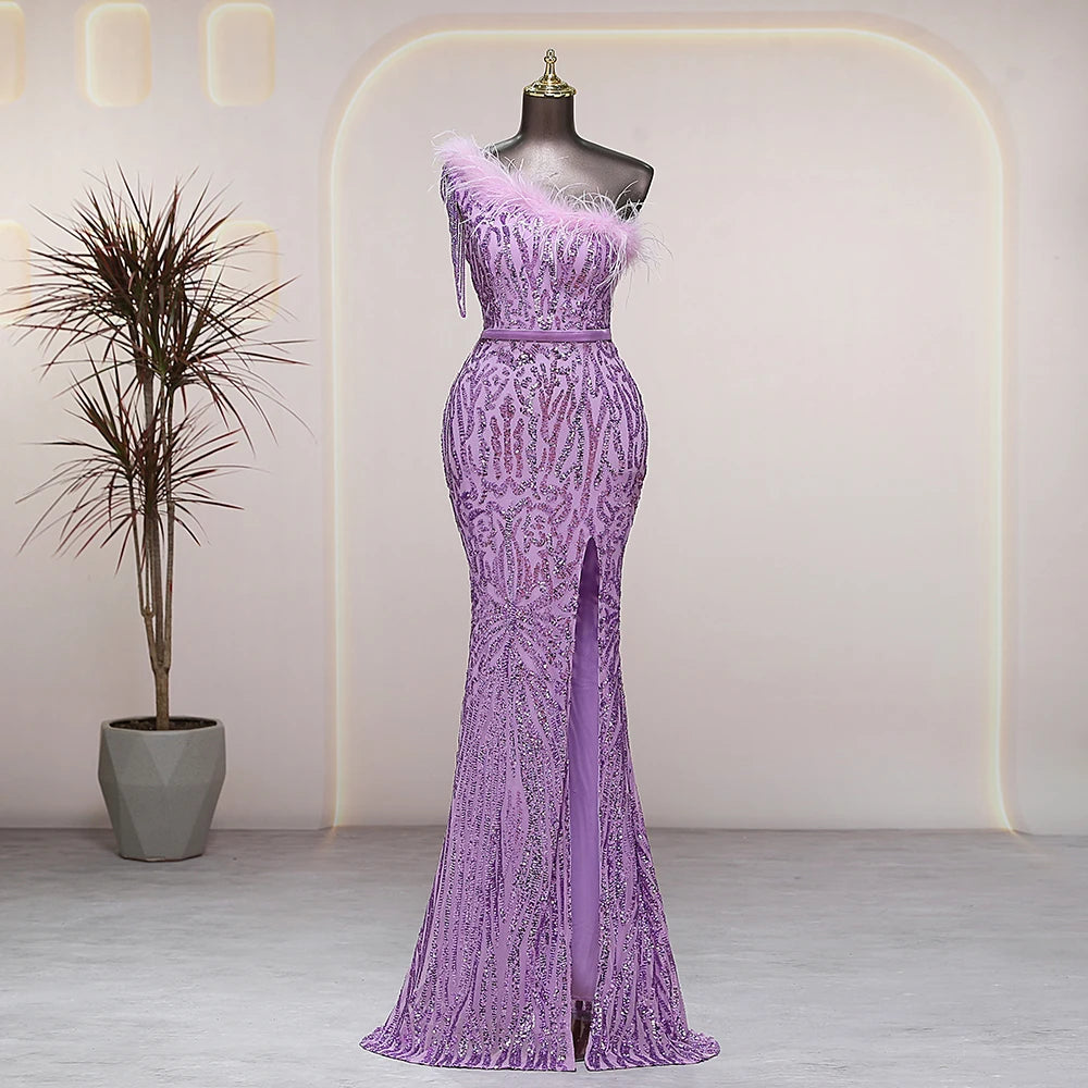 fitted lace wedding dress Lady Black Tie - Size 4, PS23902 Purple Feather Dress - Portia & Scarlett