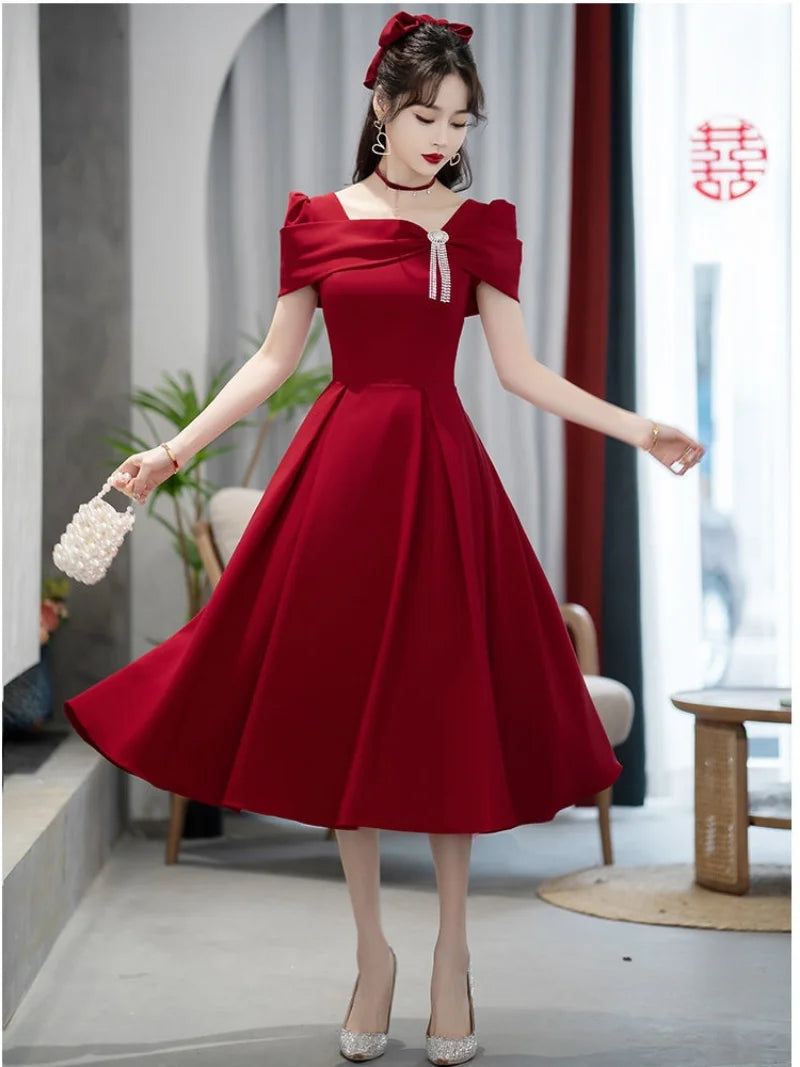 knee length dresses for ladies Red A-Line Midi Dress with Capelet Collar main image 0