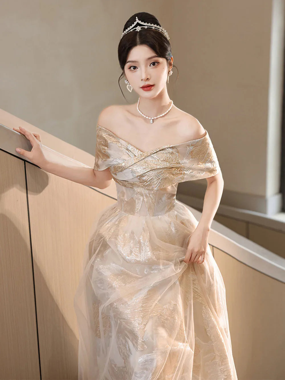 slim fit dress slacks Luxe Gold Rhinestones V-Neck Long Mother of Bride Dress main image 0