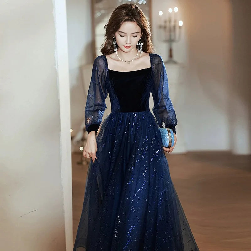 Midnight Blue Sequin Mesh Long Sleeve Dress on Luulla