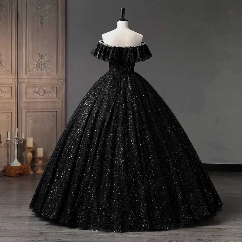 Off-shoulder Black Glitter Ball Gown Dress on Luulla