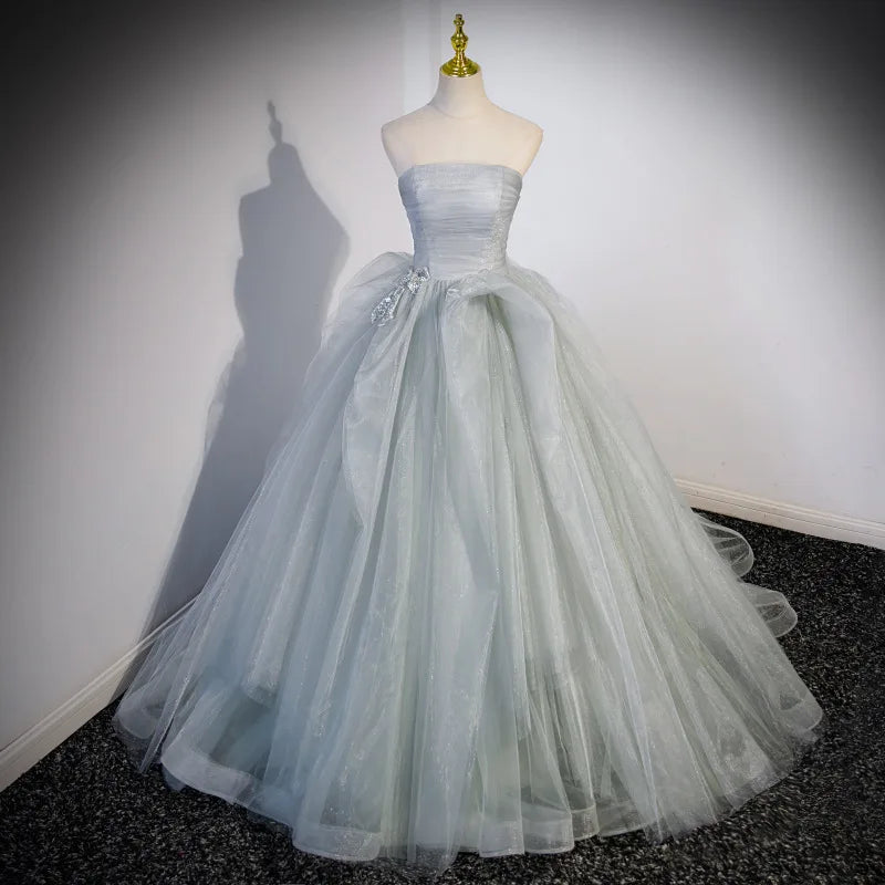silver tulle prom dress Stacees 2026 Prom Dress A-line Floor-Length Sequins Split