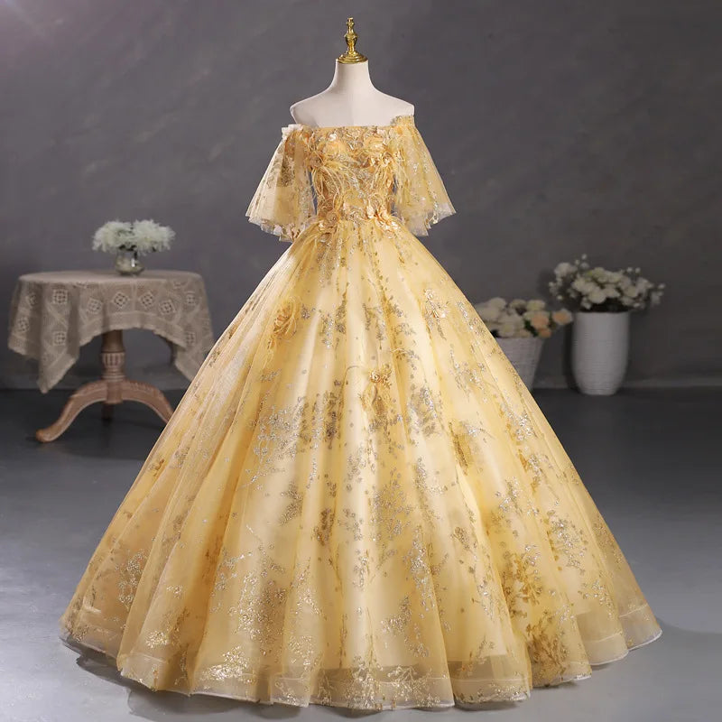 golden off shoulder dress Off-the-Shoulder Long Glitter Prom Dress