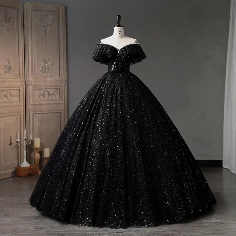 Black Glitter Off-shoulder Ball Gown Dress on Luulla