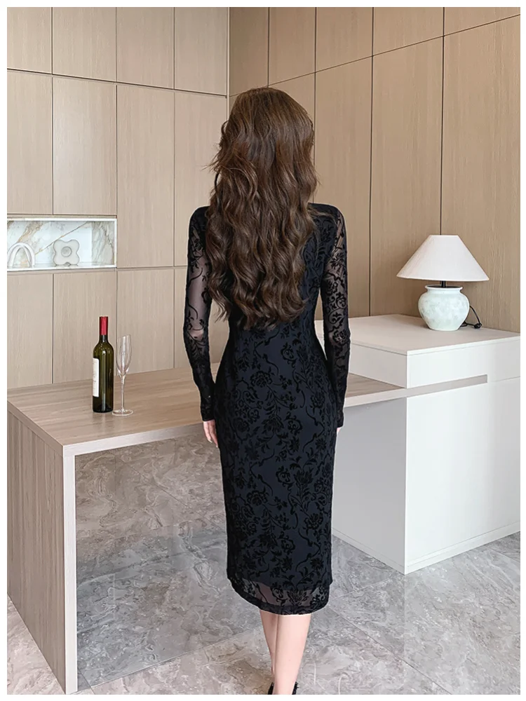 margalo black lace long sleeve bodycon dress NEW Lulu's Margalo Black Lace Long Sleeve Bodycon Dress XS