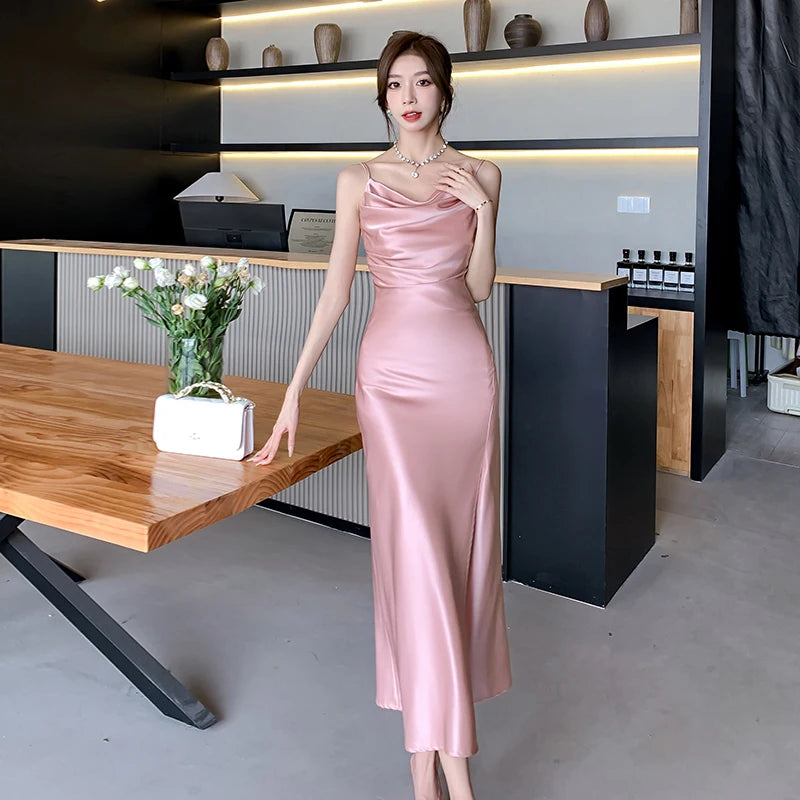 Satin Cowl Neck Sleeveless Evening Gown on Luulla
