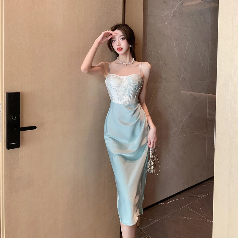 Sexy Backless Midi Dresses For Women Summer Elegant Party Prom Suspender  Female Clothes Vestidos Sat on Luulla