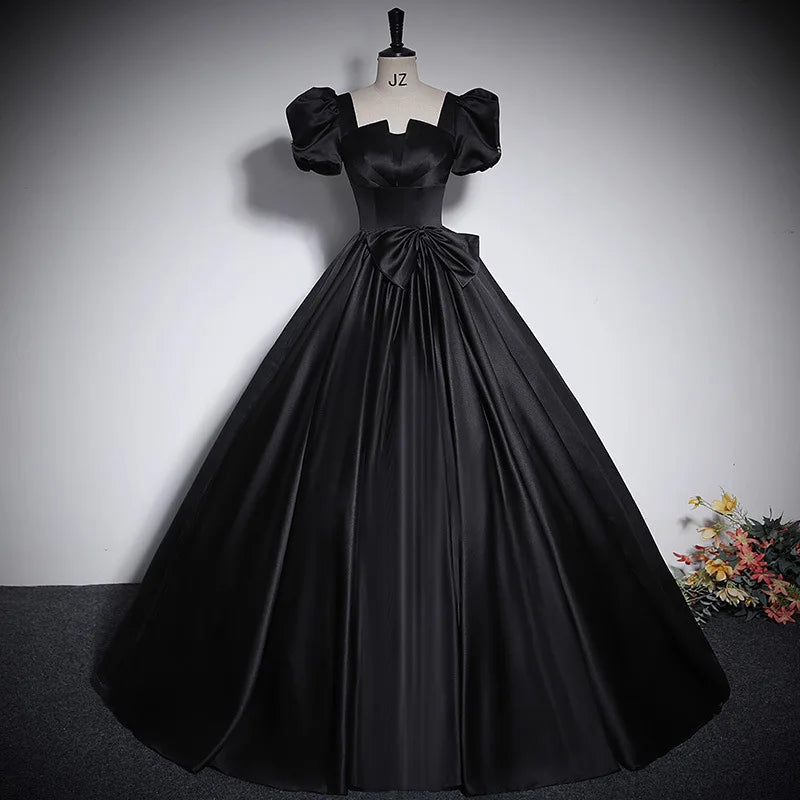 blue dress for baby girl Black Velvet Short Prom Dress with Bow, Black A-Line Mini Party Dress main image 0