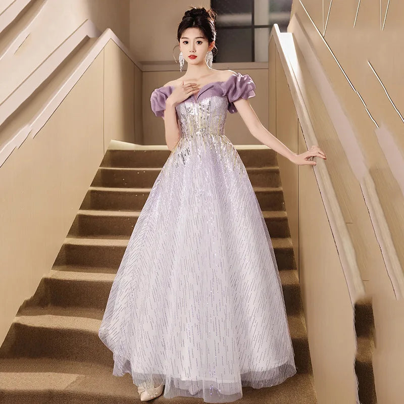 Off-shoulder Prom Dress 2025 Long For Women Lilac Purple Gown With Sequin  Detailing on Luulla
