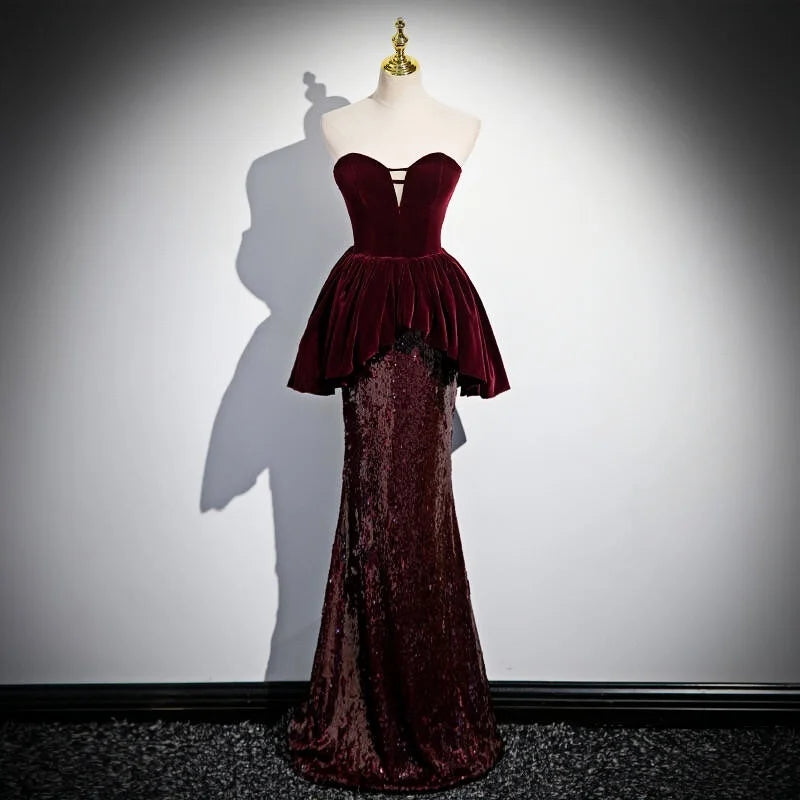 Strapless Velvet Peplum Gown With Sequin Skirt Prom Dresses Long 2025 For Women