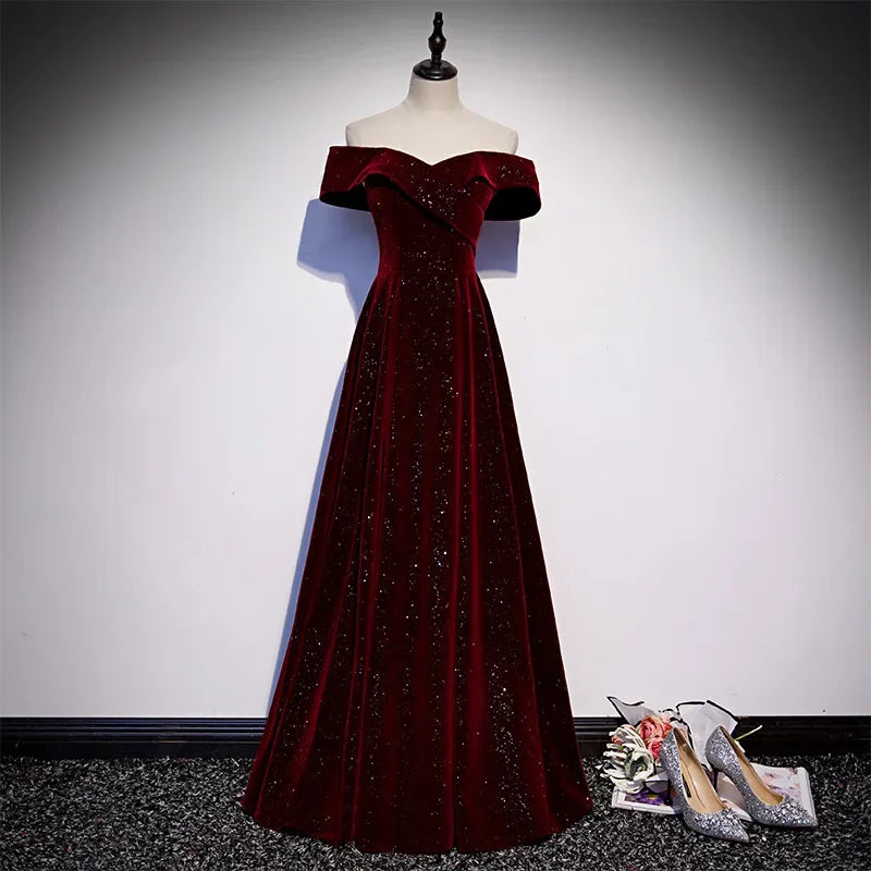 Luxurious Velvet Off-shoulder Gown With Glitter Prom Dresses Long 2025 For  Women on Luulla