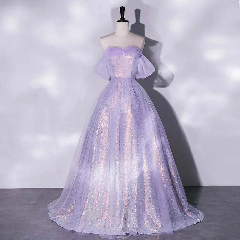 Strapless Prom Dresses Long 2025 For Women Lavender Glitter Tulle Evening  Gown on Luulla