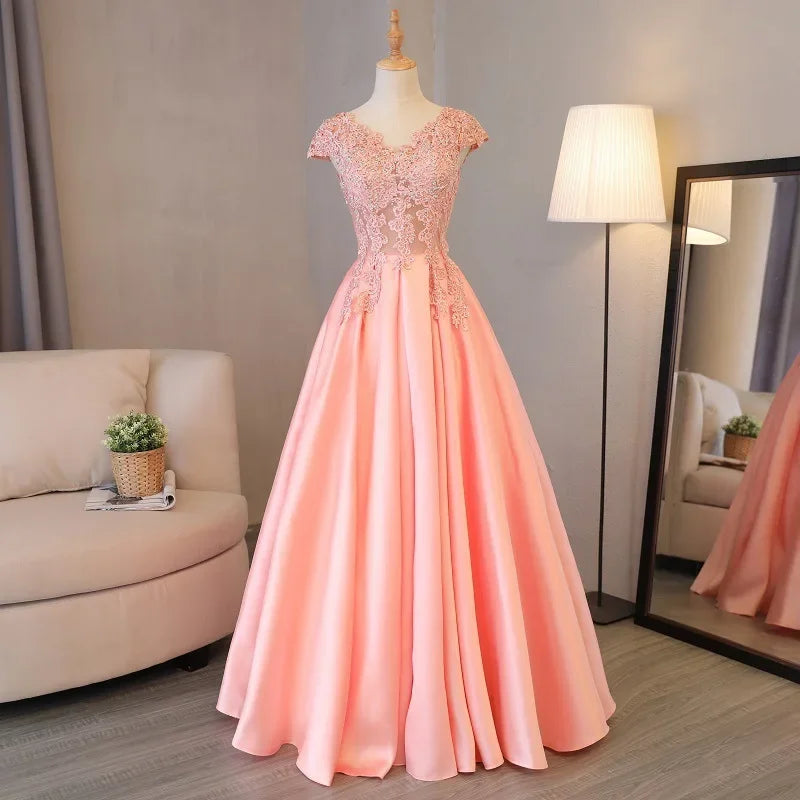 Lace Appliqu Off-shoulder Satin Evening Gown on Luulla