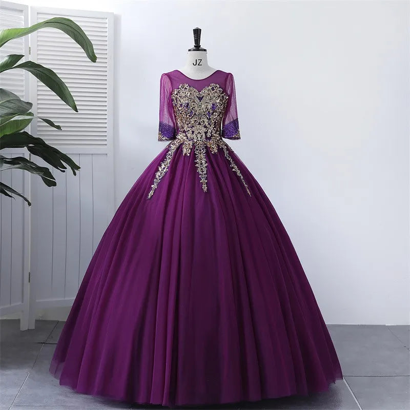 Purple Lace Ball Gown With Gold Embroidery on Luulla