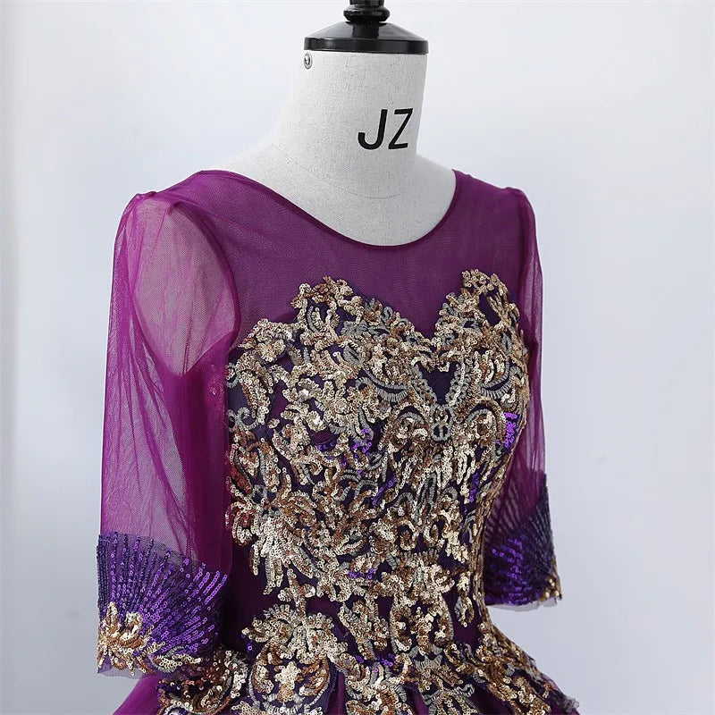 Purple Lace Ball Gown With Gold Embroidery on Luulla