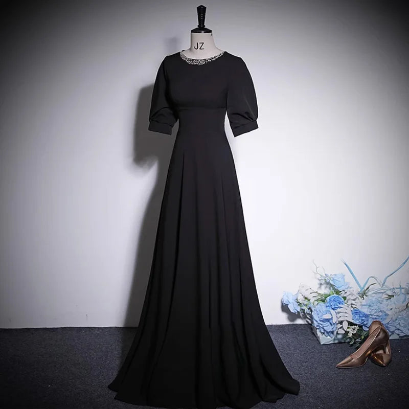 black prom dress with puff sleeves Ball Gown Black Prom Dress With Puffy Sleeves Long Prom Dresses P529   PreppyDress