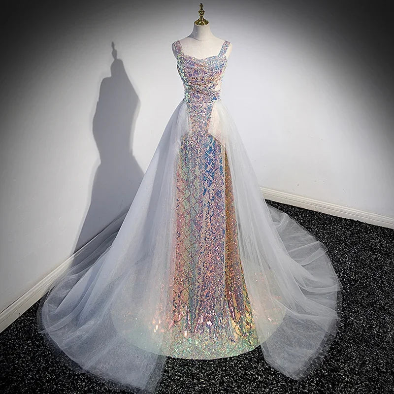 chinese dress ladies Full Iridescent Sequin Sweetheart Neckline Prom Dress w/ Leg Slit – Tux-USA® main image 0