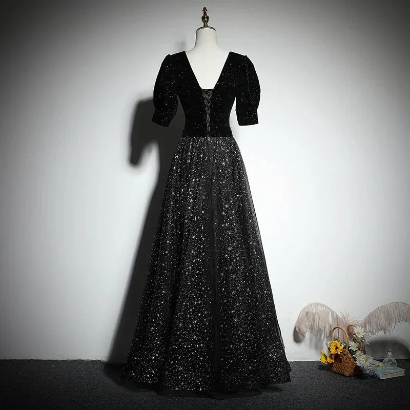 Elegant Evening Dresses Ball Gown 1960s Sequin Dress Black Sequin Evening  Gown With Puffy Sleeves 2025