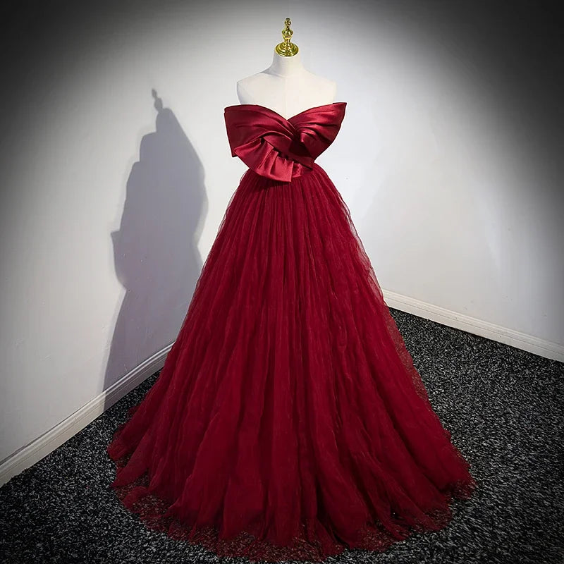 strapless open back dress Red One-shoulder With Bow Tie Side-slit A-line Long Prom Dress, PD3381 –  SposaBridal