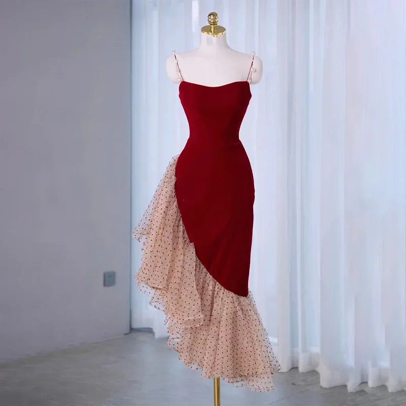 sachin and babi light blue dress Asymmetrical Red Dress With Polka Dot 2025 Homecoming Dress Midi on Luulla