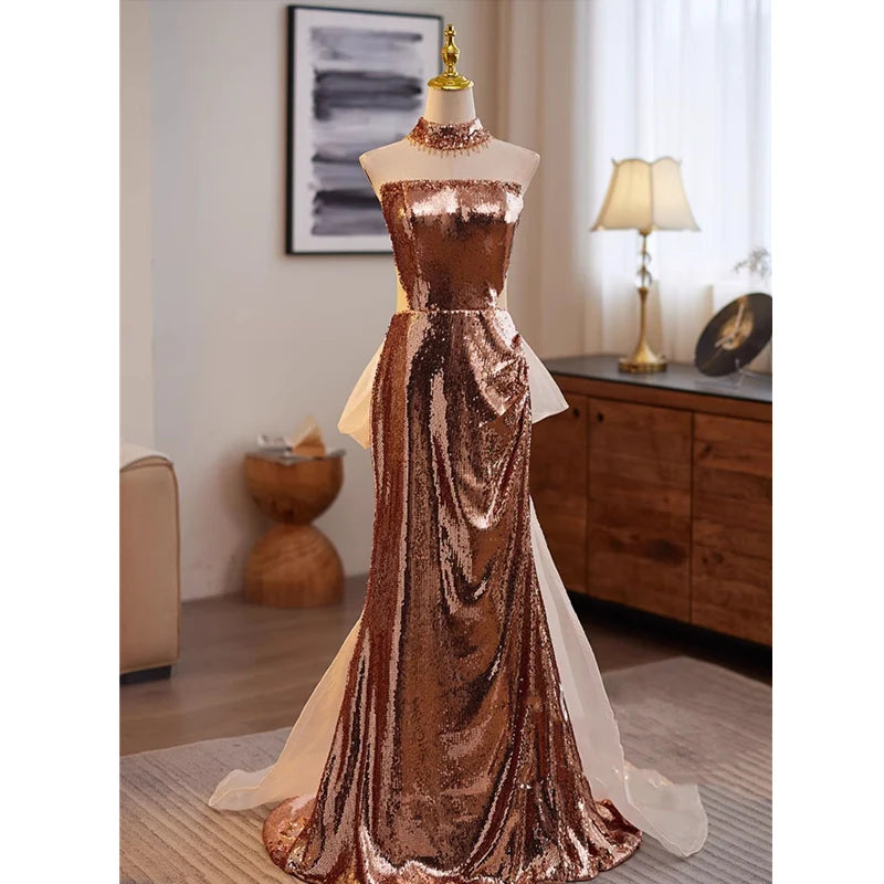 green emerald velvet dress Rose Gold Sequin V-Neck Short Dress main image 0