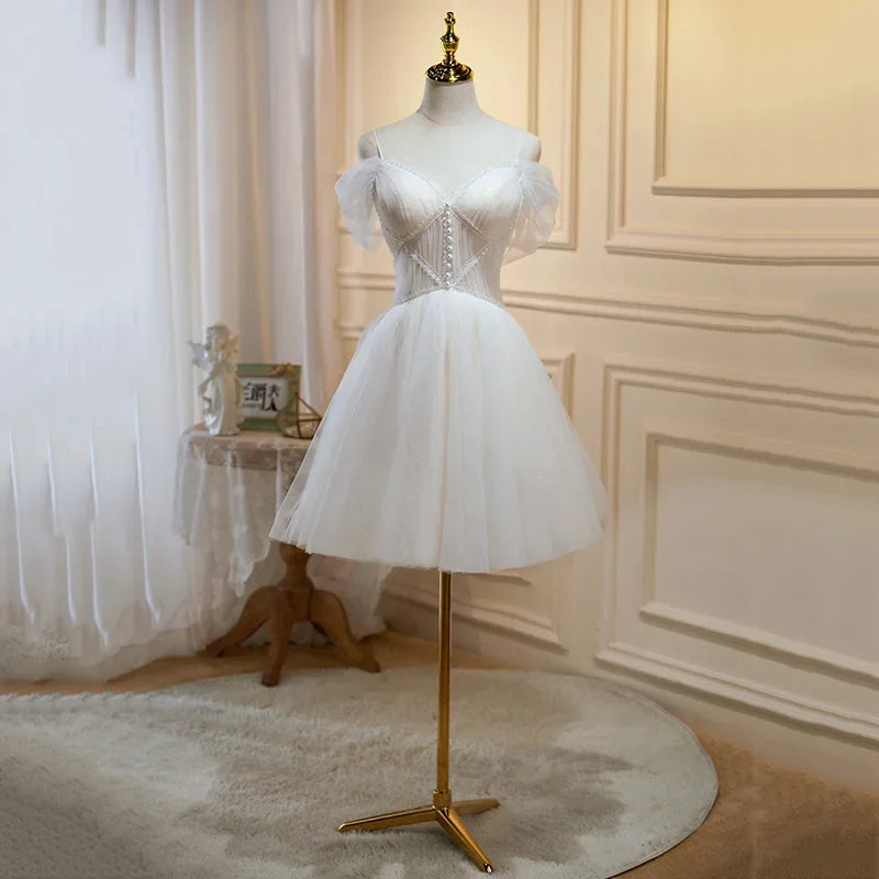 Off-shoulder White Tulle Corset Dress Chic Homecoming Dress 2025 on Luulla