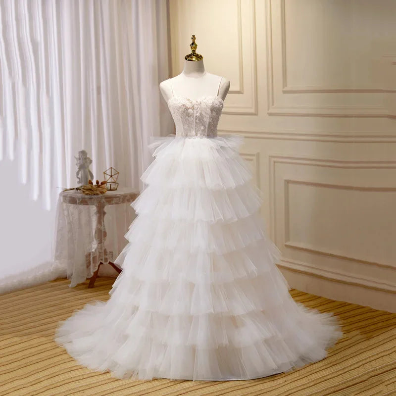 knee length dresses for ladies Princess Wedding Dresses with Sleeves,Layered Bridal Dress,WD00326, US14 / Champagne main image 0