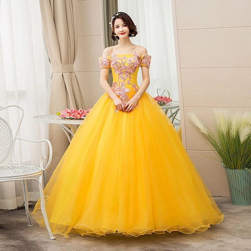 yellow embroidered prom dress Spaghetti Straps Backless Yellow Lace Prom Dresses, Open Back Yellow L –  jbydress main image 1