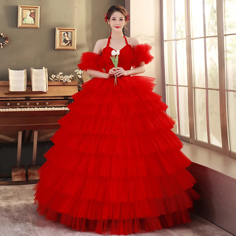 fitted lace wedding dress Red Lace One Sleeve Tiered Trumpet Tailor Made Prom Dress