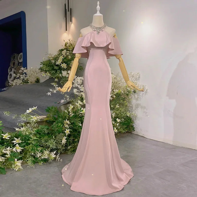 Mermaid Prom Dress 2025 Long For Women Off-shoulder Ruffled Blush Pink  Mermaid Gown on Luulla