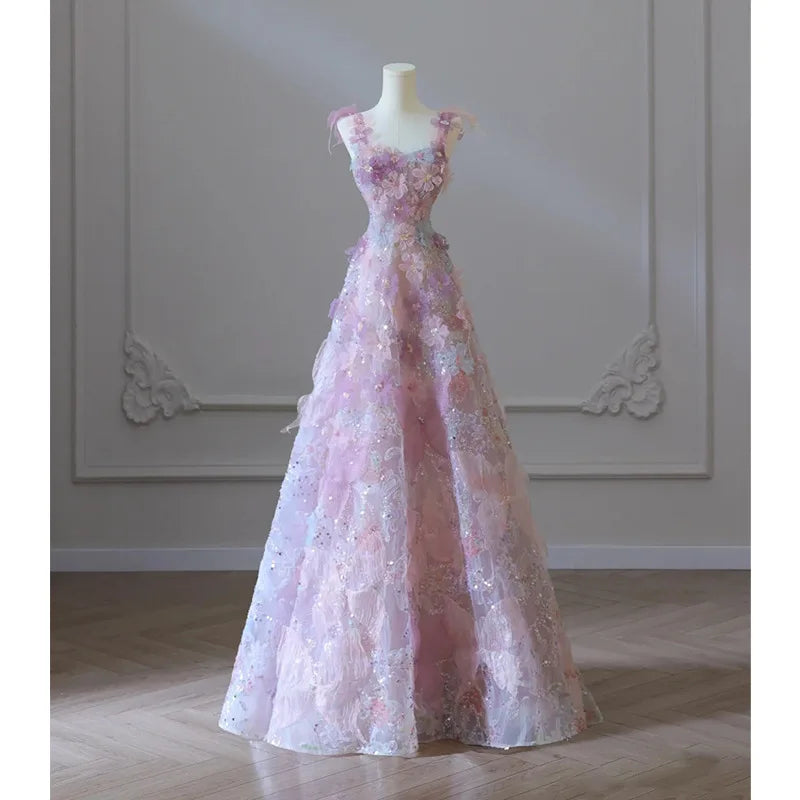 prom dresses 2025 floral Vintage / Retro Multi-Colors Floral Prom Dresses 2025 A-Line / Princess  Strapless Sleeveless Backless Floor-Length / Long Satin Formal Dresses