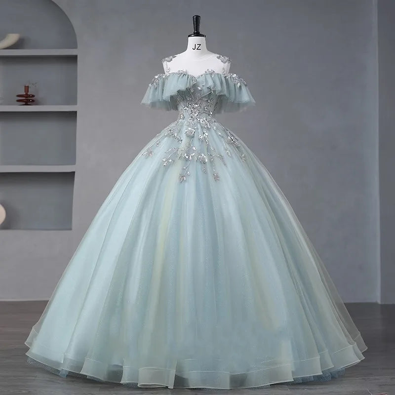 princess polly baby blue dress Christophe Guillarme, Tulle Embellished Fitted Bodice Maxi Dress | Women main image 0