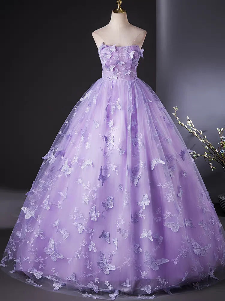 Lavender Butterfly Embellished Strapless Ball Gown 2025 Purple Prom Dresses  Long For Women on Luulla