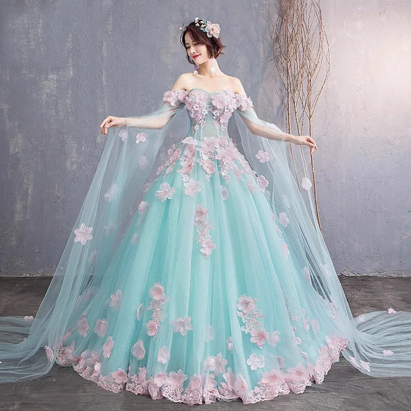 Off-shoulder Floral Gown With Flowing Tulle Overlay 2025 Prom Dress Long on  Luulla