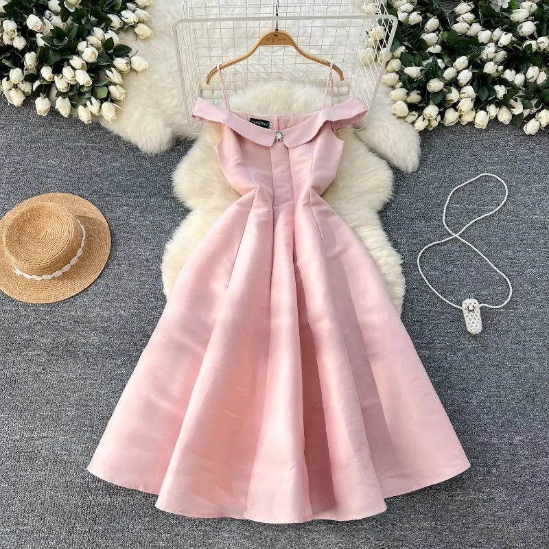 pink flared dress Pink Zipper Double Flared Dress – KOODSHOT