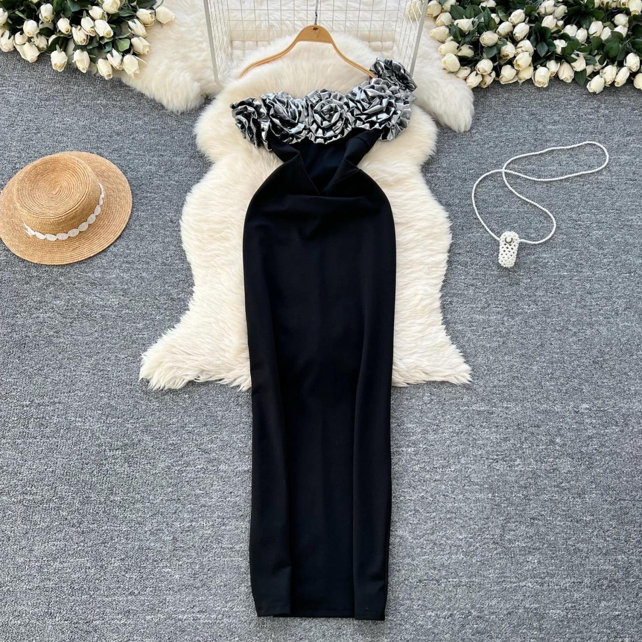 Black Dress With Purple Rose Shoulder Embellishments on Luulla