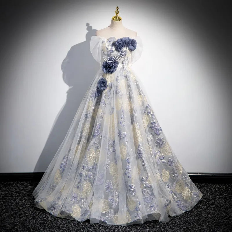 Floral Chiffon Gown With Embellished 3d Flowers 2025 Prom Dresses Long For  Women on Luulla