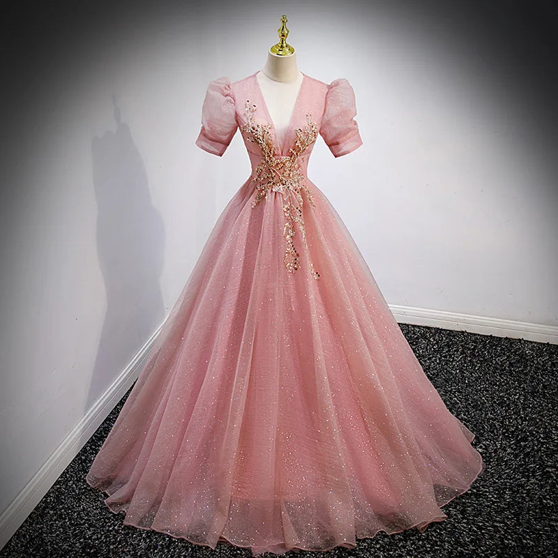 Sparkling Pink Gown With Floral Appliqu Design 2025 Long Prom Dresses For  Women on Luulla