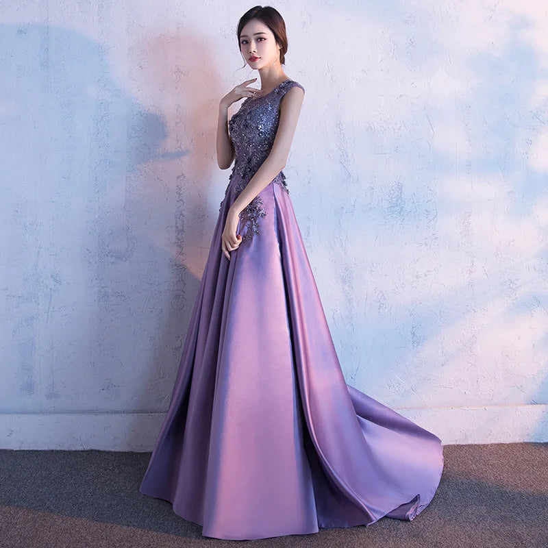 Customized A Line Women Evening Dresses Satin Appliques Pearls Court Train  Prom Dress 2025 Vestido D on Luulla