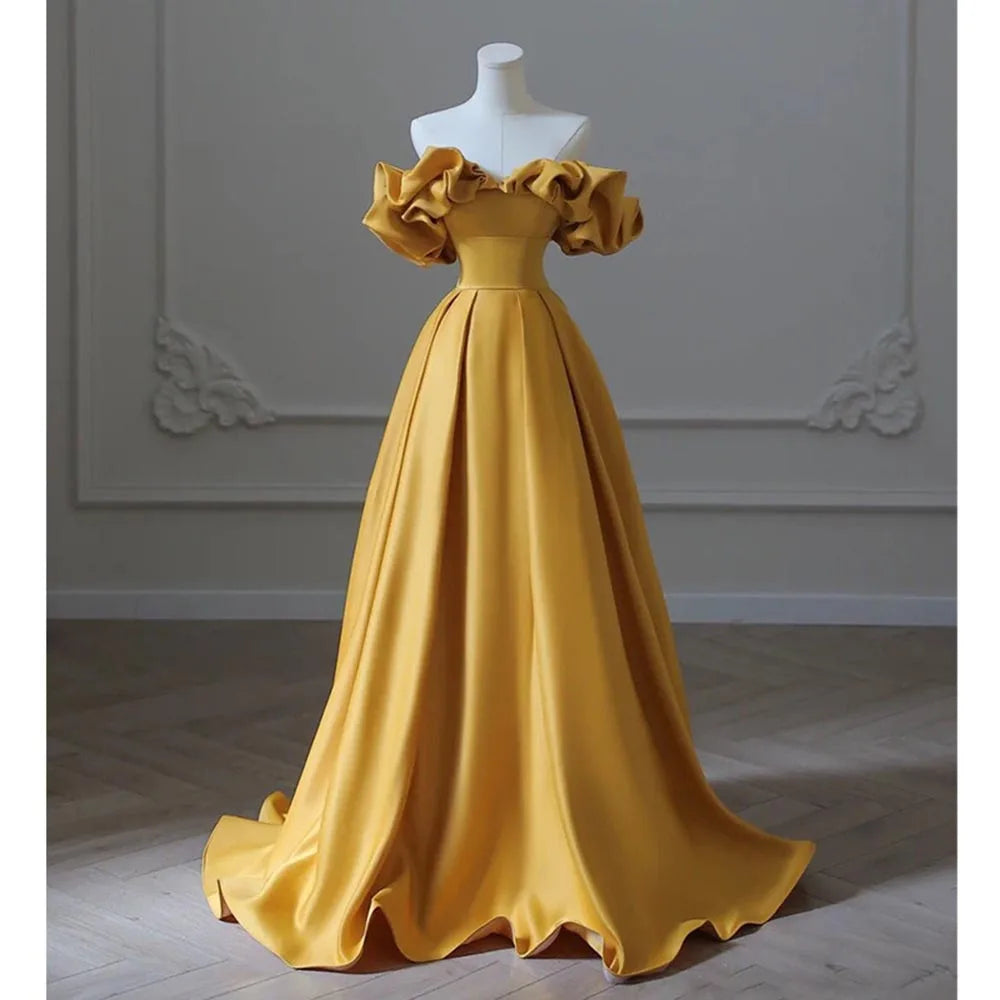 white christmas dresses Yellow Satin Luxury Dubai Evening Dress with Cape 2025 SS455 Yellow / 12 main image 0