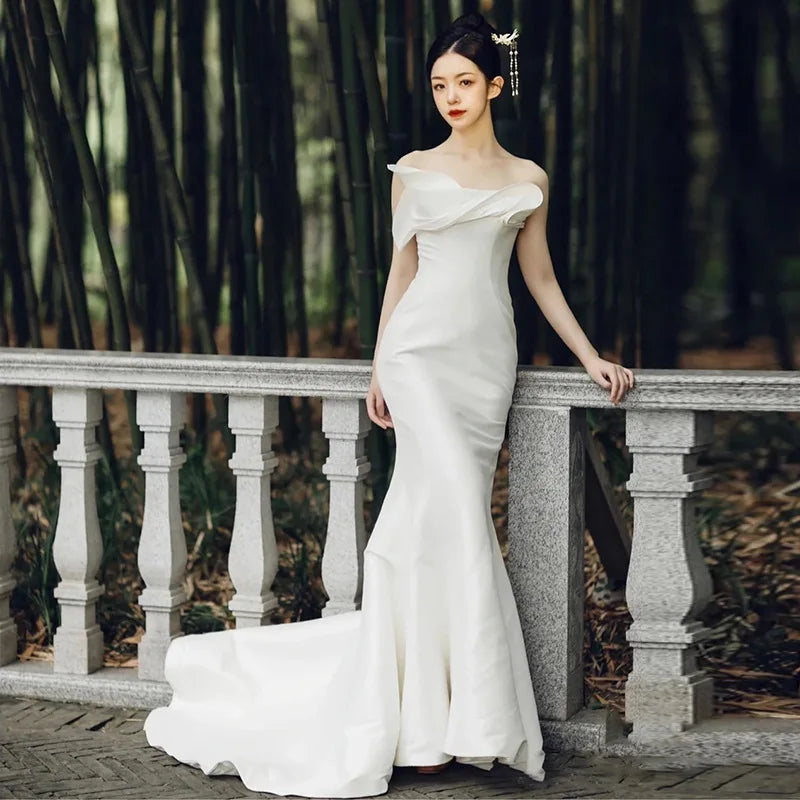 Wedding Dress 2025 Custom Off-shoulder White Mermaid Bridal Gown With Train  on Luulla