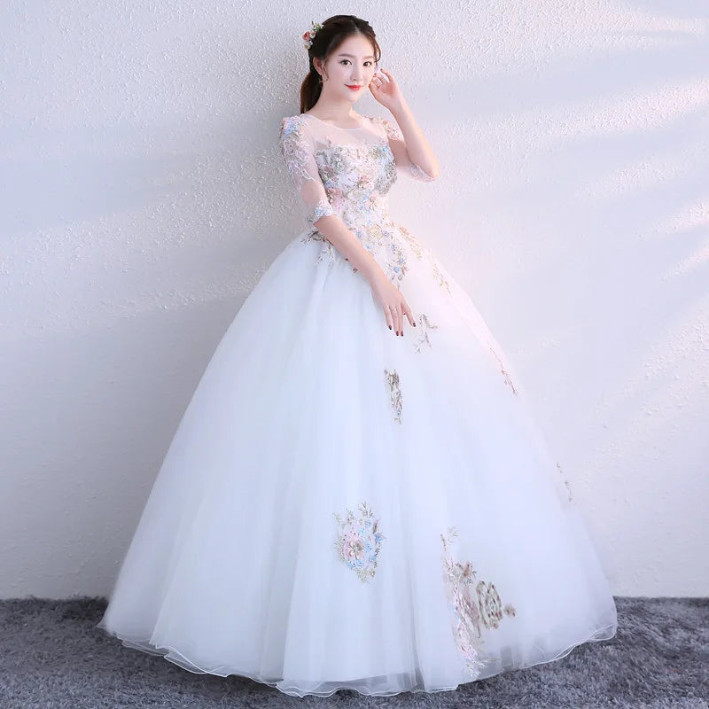 Floral Embroidered Tulle Bridal Gown With Sleeves 2025 Long Prom Dresses For Women