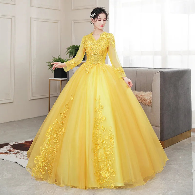slim fit dress slacks Floral Lace Wedding Dress | Long Sleeve Bridal Dress main image 0