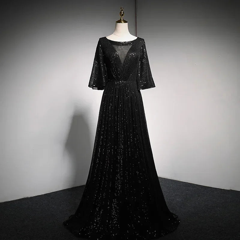 black sequin maxi dress long sleeve Bertina Long Sleeve Sequin Maxi Gown main image 1