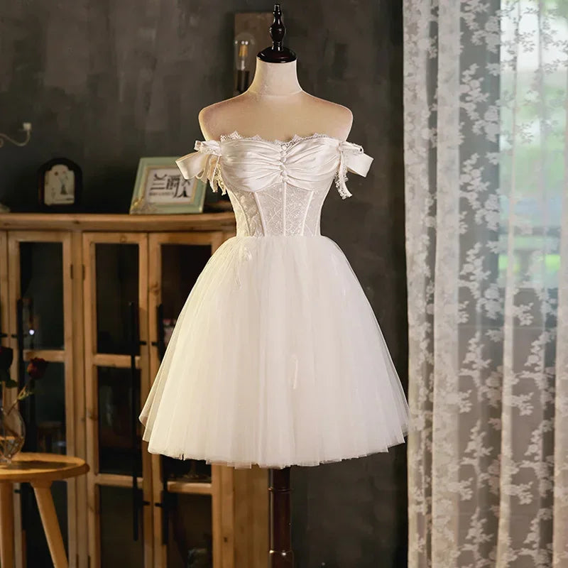 white christmas dresses Ladivine CD0187W Tea Length A Line Glitter Print Wedding Dress main image 1