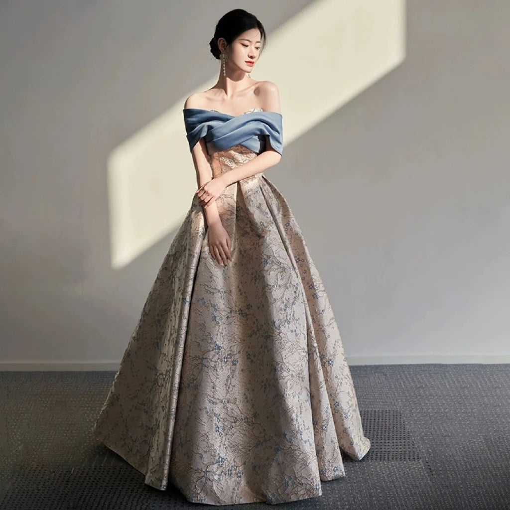Gorgeous Evening Dresses Jacquard Strapless Pleated Printed Ball Lace-up Satin Floor-length Vintage Party Celebrity Gowns 2024