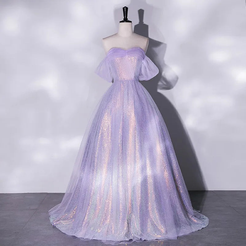lavender off the shoulder prom dress Classic Off-Shoulder Long A-Line Prom Dress CL7493 Lavender / 2