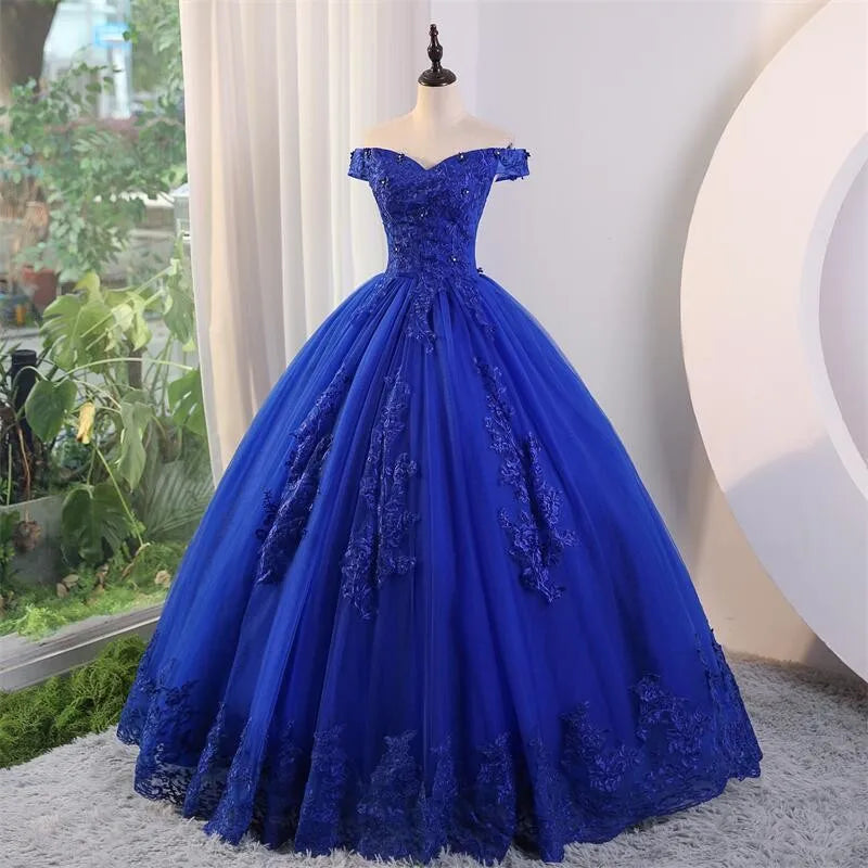 off shoulder royal blue dress Off-the-Shoulder Short Royal Blue Satin Sleeveless Homecoming Dress US6 / Navy Blue main image 0