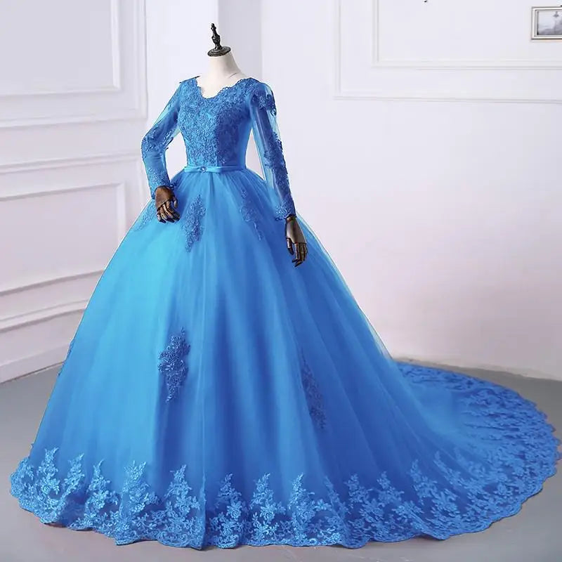 royal blue long sleeve wedding dress Royal Blue Lace Long Sleeve Wedding Dress