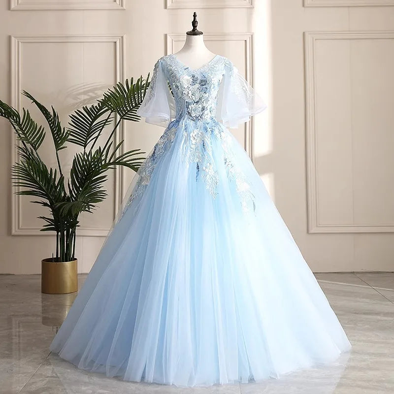 blue fairy wedding dress Fairy Sky Blue Ombre Ball Gown Quinceañera Dress